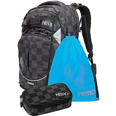 NITRO Superhero, Schulrucksackset, Rucksack, Backpack, abnehmbarer Hüftgurt, robuste Bodenplatte, Thermotasche, Laptopfach, Turnbeutel & Pencil Case XL, Checker NITRO Superhero, Schulrucksackset, Rucksack, Backpack, abnehmbarer Hüftgurt, robuste Bodenplatte, Thermotasche, Laptopfach, Turnbeutel & Pencil Case XL, Checker