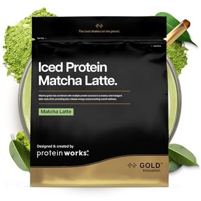 THE PROTEIN WORKS Protein Works Iced Protein Matcha Latte Gold, 16 Portionen, 500g Matcha Grüner Tee, Whey-Protein-Mischung, 70mg Koffein, Hoher Proteingehalt, Kein zusätzlicher Zucker, Fokus & Wachheit THE PROTEIN WORKS Protein Works Iced Protein Matcha Latte Gold, 16 Portionen, 500g Matcha Grüner Tee, Whey-Protein-Mischung, 70mg Koffein, Hoher Proteingehalt, Kein zusätzlicher Zucker, Fokus & Wachheit