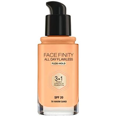 Max Factor Facefinity All Day Flawless Foundation in Warm Sand 70 – Primer, Concealer & Foundation in einem Produkt– Für ein ideal mattiertes Finish – 1 x 30 ml Max Factor Facefinity All Day Flawless Foundation in Warm Sand 70 – Primer, Concealer & Foundation in einem Produkt– Für ein ideal mattiertes Finish – 1 x 30 ml