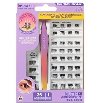 Kiss imPRESS Falsies Press On Lashes "Natural" Selbstklebende Wimpern 1-Step, Glam Volume, Schwarz, Kein Kleber erforderlich, Wimpernverlängerung DIY, 20 Wimpernbüschel & Applikator Kiss imPRESS Falsies Press On Lashes "Natural" Selbstklebende Wimpern 1-Step, Glam Volume, Schwarz, Kein Kleber erforderlich, Wimpernverlängerung DIY, 20 Wimpernbüschel & Applikator