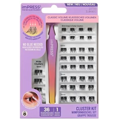 Kiss imPRESS Falsies Press On Lashes "Voluminous" Selbstklebende Wimpern 1-Step, Glam Volume, Schwarz, Kein Kleber erforderlich, Wimpernverlängerung DIY, 20 Wimpernbüschel & Applikator Kiss imPRESS Falsies Press On Lashes "Voluminous" Selbstklebende Wimpern 1-Step, Glam Volume, Schwarz, Kein Kleber erforderlich, Wimpernverlängerung DIY, 20 Wimpernbüschel & Applikator