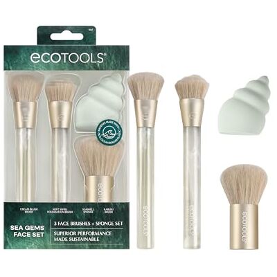 ECOTOOLS Sea Gems Face Makeup Brush & Sponge 4 Piece Set, Eco-Friendly Makeup Brushes & Makeup Sponge, For Foundation, Blush, Contour, & Setting Powder, Recycled Plastic, Cruelty-Free Tools ECOTOOLS Sea Gems Face Makeup Brush & Sponge 4 Piece Set, Eco-Friendly Makeup Brushes & Makeup Sponge, For Foundation, Blush, Contour, & Setting Powder, Recycled Plastic, Cruelty-Free Tools