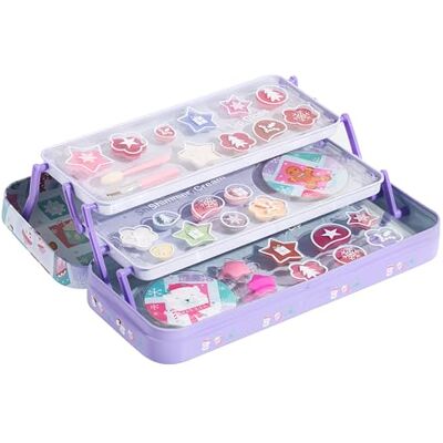 Lip Smacker 3-Tier Lip & Face Tin Gift Set, Lipgloss, Lidschatten für Kinder mit Verschiedenen Düften und Farbtönen, Haarklammern und Make-up-Applikator im Lieferumfang enthalten Lip Smacker 3-Tier Lip & Face Tin Gift Set, Lipgloss, Lidschatten für Kinder mit Verschiedenen Düften und Farbtönen, Haarklammern und Make-up-Applikator im Lieferumfang enthalten
