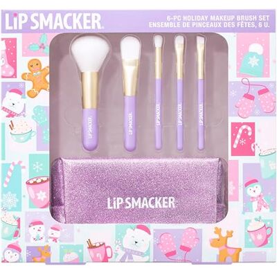 Lip Smacker Holiday Makeup Brush Set, Set mit Sechs Make-up Pinseln für Gesichtspuder, Cremiges Rouge, Lidschatten und Eyeliner, alles in einer Make-up Tasche Lip Smacker Holiday Makeup Brush Set, Set mit Sechs Make-up Pinseln für Gesichtspuder, Cremiges Rouge, Lidschatten und Eyeliner, alles in einer Make-up Tasche