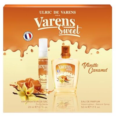 Ulric de Varens Duft-Set Varens Sweet Vanille Caramel – Eau de Parfum für Damen, 50 ml + Zerstäuber für Beutel 20 ml – Gourmand, Karamell, Vanille – hergestellt in Frankreich Ulric de Varens Duft-Set Varens Sweet Vanille Caramel – Eau de Parfum für Damen, 50 ml + Zerstäuber für Beutel 20 ml – Gourmand, Karamell, Vanille – hergestellt in Frankreich