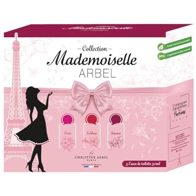 Christine Arbel Paris Mademoiselle Arbel à Paris + Sublime + Intense Set Collection Eau de Toilette für Damen, Entdeckung, 3 Miniaturen, 30 ml, Zerstäuber – Jubiläumsausgabe Christine Arbel Paris Mademoiselle Arbel à Paris + Sublime + Intense Set Collection Eau de Toilette für Damen, Entdeckung, 3 Miniaturen, 30 ml, Zerstäuber – Jubiläumsausgabe