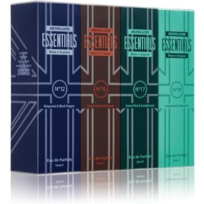 Milton Essentials: 12, 15, 17 und 19 luxuriöse Herrendüfte, 4 x 50 ml Eau de Parfum, Aftershave-Geschenkset Milton Essentials: 12, 15, 17 und 19 luxuriöse Herrendüfte, 4 x 50 ml Eau de Parfum, Aftershave-Geschenkset