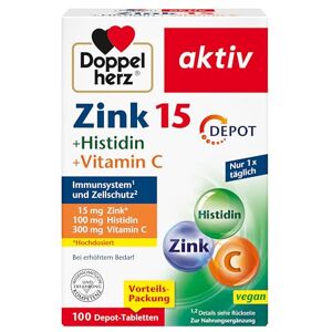 Doppelherz Zink 15 + Histidin + Vitamin C -15 mg Zink als Beitrag für die normale Funktion des Immunsystems und für den Erhalt normaler Haut 100 vegane Depot-Tabletten Doppelherz Zink 15 + Histidin + Vitamin C -15 mg Zink als Beitrag für die normale Funktion des Immunsystems und für den Erhalt normaler Haut 100 vegane Depot-Tabletten