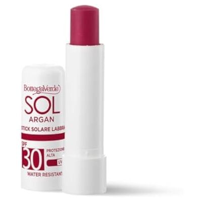 Bottega Verde SOL Argan, Sonnenklippenstift, 5 ml, SPF 30, angereichert mit Arganöl und Vitamin E, ohne Silikon, wasserfest, spendet Feuchtigkeit, schützt und tönt sanft, Farbe Rot Bottega Verde SOL Argan, Sonnenklippenstift, 5 ml, SPF 30, angereichert mit Arganöl und Vitamin E, ohne Silikon, wasserfest, spendet Feuchtigkeit, schützt und tönt sanft, Farbe Rot