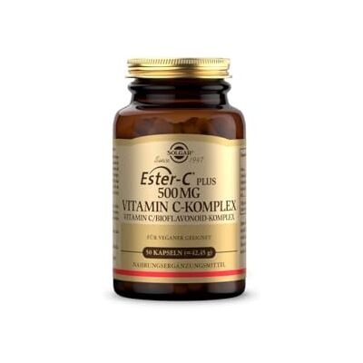 SOLGAR ® Ester-C Plus (500 mg) Vitamin C-Komplex mit patentiertem Ester-C®, Citrus Bioflavonoiden, Acerola-Extrakt, Hagebutten-Pulver und Rutin 50 vegane Kapseln SOLGAR ® Ester-C Plus (500 mg) Vitamin C-Komplex mit patentiertem Ester-C®, Citrus Bioflavonoiden, Acerola-Extrakt, Hagebutten-Pulver und Rutin 50 vegane Kapseln
