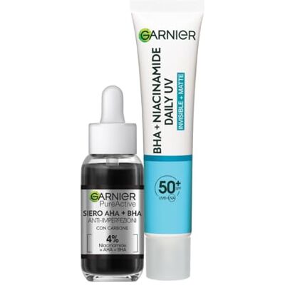 Garnier Pure Active AHA Serum + BHA gegen Unreinheiten und Tagesfluid gegen UV/Unreinheiten mit Niacinamid, LSF 50+, perfekte und sonnengeschützte Haut, 30 ml + 40 ml Garnier Pure Active AHA Serum + BHA gegen Unreinheiten und Tagesfluid gegen UV/Unreinheiten mit Niacinamid, LSF 50+, perfekte und sonnengeschützte Haut, 30 ml + 40 ml