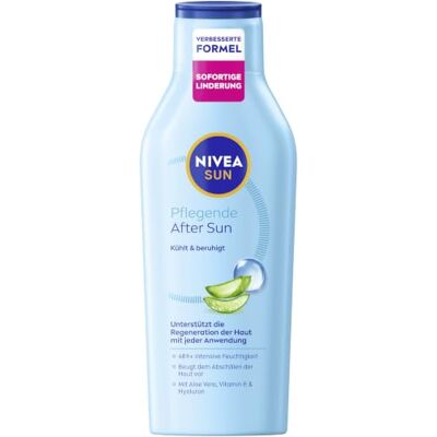 Pflegende After Sun Lotion, Körperlotion mit hautberuhigender Wirkung nach dem Sonnenbad, After Sun mit Bio-Aloe Vera, Vitamin E & Hyaluron für 48h Feuchtigkeit (400 ml) Pflegende After Sun Lotion, Körperlotion mit hautberuhigender Wirkung nach dem Sonnenbad, After Sun mit Bio-Aloe Vera, Vitamin E & Hyaluron für 48h Feuchtigkeit (400 ml)