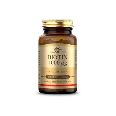 SOLGAR ® Biotin 1000µg Unterstützung für Haut und Haare Fördert natürliche Keratin-Synthese und gesunde Haarfollikel 100% Vegan 50 Tage Vorrat SOLGAR ® Biotin 1000µg Unterstützung für Haut und Haare Fördert natürliche Keratin-Synthese und gesunde Haarfollikel 100% Vegan 50 Tage Vorrat