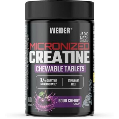Weider Micronized Creatine Chewable Tablets (60 Tabs) Sauerkirsch-Geschmack, 3,4g Kreatin-Monohydrat 200 Mesh/Portion, EU-laborgeprüft, unterstützt die körperliche Leistungsfähigkeit (30 Portionen) Weider Micronized Creatine Chewable Tablets (60 Tabs) Sauerkirsch-Geschmack, 3,4g Kreatin-Monohydrat 200 Mesh/Portion, EU-laborgeprüft, unterstützt die körperliche Leistungsfähigkeit (30 Portionen)