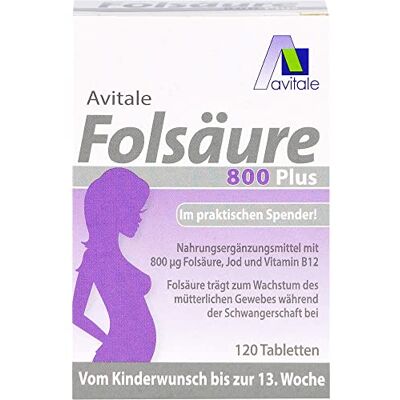 Avitale Folsäure 800 Plus mit Vitamin B12 + Jod, Klickspender, 120 Stück Vom Kinderwunsch bis zur 13. Woche: 800 µg Folsäure, Jod und Vitamin B12, im praktischen Klickspender immer dabei Avitale Folsäure 800 Plus mit Vitamin B12 + Jod, Klickspender, 120 Stück Vom Kinderwunsch bis zur 13. Woche: 800 µg Folsäure, Jod und Vitamin B12, im praktischen Klickspender immer dabei