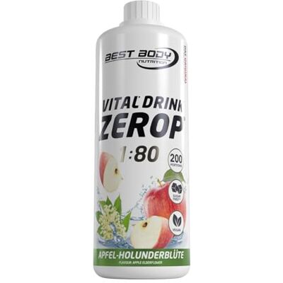Best Body Nutrition Zerop Getränkekonzentrat Apfel Holunderblüte, 1 l Zuckerfrei, ohne Aspartam, kalorienarm, mit Vitamin B1, B6 und Niacin, Mischverhältnis 1:80, Geschmack Apfel Holunderblüte Best Body Nutrition Zerop Getränkekonzentrat Apfel Holunderblüte, 1 l Zuckerfrei, ohne Aspartam, kalorienarm, mit Vitamin B1, B6 und Niacin, Mischverhältnis 1:80, Geschmack Apfel Holunderblüte