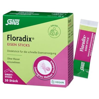 Salus Floradix Eisen Sticks 20 Stück Eisen-Sticks to go mit B-Vitaminen, Vitamin C und Folsäure, Eisen trägt tragen zur Verringerung von Müdigkeit bei, vegan Salus Floradix Eisen Sticks 20 Stück Eisen-Sticks to go mit B-Vitaminen, Vitamin C und Folsäure, Eisen trägt tragen zur Verringerung von Müdigkeit bei, vegan