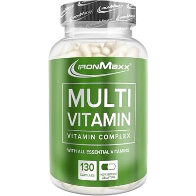 IronMaxx Multivitamin Kapseln 130 Stk. Hochwertiger Mineralstoff- und Vitamin Komplex hochdosiert 119mg in einer Kapsel, Deckt den Tagesbedarf aller essentiellen Vitamine IronMaxx Multivitamin Kapseln 130 Stk. Hochwertiger Mineralstoff- und Vitamin Komplex hochdosiert 119mg in einer Kapsel, Deckt den Tagesbedarf aller essentiellen Vitamine