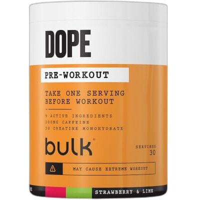 Bulk Dope Pre-Workout Powder, Strawberry & Lime, 495 g Energy Drink With Beta Alanine, Creatine, Caffeine, Arganine (AAKG), Citrulline, Taurine, Vitamin B6, 30 Servings Bulk Dope Pre-Workout Powder, Strawberry & Lime, 495 g Energy Drink With Beta Alanine, Creatine, Caffeine, Arganine (AAKG), Citrulline, Taurine, Vitamin B6, 30 Servings