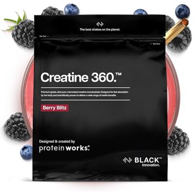 THE PROTEIN WORKS Protein Works Creatine 360 – BLACK Innovation, Kreatin-Monohydrat, mikronisiertes Kreatinpulver, 100 % Reinheit, 200 Mesh Ultra-Fein, Energie & Leistung, Beeren-Blitz, 125 Portionen, 500g THE PROTEIN WORKS Protein Works Creatine 360 – BLACK Innovation, Kreatin-Monohydrat, mikronisiertes Kreatinpulver, 100 % Reinheit, 200 Mesh Ultra-Fein, Energie & Leistung, Beeren-Blitz, 125 Portionen, 500g