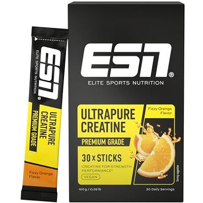 ESN Ultrapure Creatine Monohydrate Sticks, 30 Sticks, 30 Portionen Fizzy Orange, Creatin Pulver, mikrofein & perfekt löslich, vegan made in Germany ESN Ultrapure Creatine Monohydrate Sticks, 30 Sticks, 30 Portionen Fizzy Orange, Creatin Pulver, mikrofein & perfekt löslich, vegan made in Germany