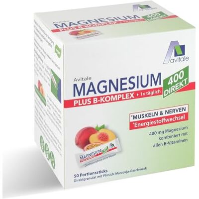 Avitale Magnesium 400 + Vitamin B-Komplex Direkt, Pfirsich-Maracuja Avitale Magnesium 400 + Vitamin B-Komplex Direkt, Pfirsich-Maracuja