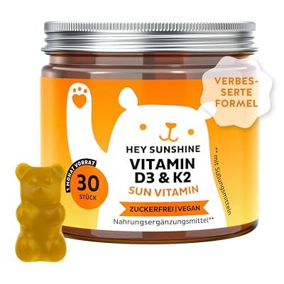 Bears with Benefits Gummibärchen Vitamin D3 K2 Immunsystem 30 Stück Hey Sunshine Sun mit Vitamin D3 (25 µg / 1000 I.E.), K2 Vorrat für 1 Monat Zuckerfrei, Vegan Bears with Benefits Gummibärchen Vitamin D3 K2 Immunsystem 30 Stück Hey Sunshine Sun mit Vitamin D3 (25 µg / 1000 I.E.), K2 Vorrat für 1 Monat Zuckerfrei, Vegan
