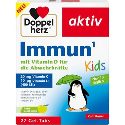 Doppelherz Immun Kids mit Apfel-Geschmack Vitamin C und Vitamin D im Duo für Kinder ab 4 Jahren- nur 1x täglich eine Weichtablette 27 Gel-Tabs Doppelherz Immun Kids mit Apfel-Geschmack Vitamin C und Vitamin D im Duo für Kinder ab 4 Jahren- nur 1x täglich eine Weichtablette 27 Gel-Tabs