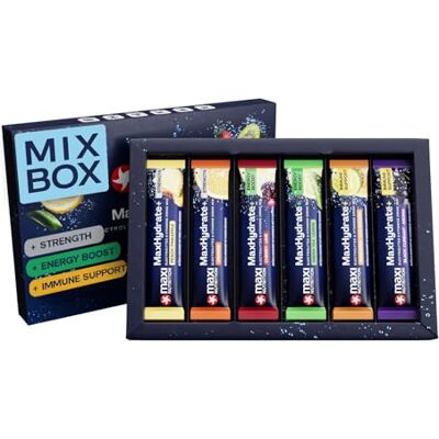 MaxiNutrition MaxNutrition MaxHydrate+ Elektrolyte Pulver Mixbox, 12 Sticks mit bis zu 1.469 mg Elektrolyten, Isotonisches Getränkepulver zur besseren Versorgung mit Flüssigkeit, Vitamin Drink mit 6 Sorten MaxiNutrition MaxNutrition MaxHydrate+ Elektrolyte Pulver Mixbox, 12 Sticks mit bis zu 1.469 mg Elektrolyten, Isotonisches Getränkepulver zur besseren Versorgung mit Flüssigkeit, Vitamin Drink mit 6 Sorten