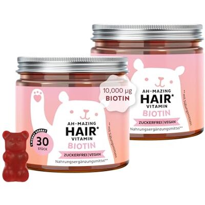 Bears with Benefits Gummibärchen Biotin 10.000µg Für Haare 2x30 Stück Duo Pack Ah-Mazing Hair Biotin mit Zink, Vitamin B6, C & E sowie Jod Vorrat für 2 Monate Zuckerfrei, Vegan Bears with Benefits Gummibärchen Biotin 10.000µg Für Haare 2x30 Stück Duo Pack Ah-Mazing Hair Biotin mit Zink, Vitamin B6, C & E sowie Jod Vorrat für 2 Monate Zuckerfrei, Vegan