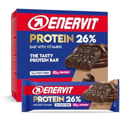 ENERVIT Protein Bar 26% Crispy Dark Choco – Eiweißriegel mit 10g Protein, Vitamin D und B6, Schokoladengeschmack, für die Regeneration nach dem Sport, Glutenfrei, 12 Riegel à 40 g ENERVIT Protein Bar 26% Crispy Dark Choco – Eiweißriegel mit 10g Protein, Vitamin D und B6, Schokoladengeschmack, für die Regeneration nach dem Sport, Glutenfrei, 12 Riegel à 40 g