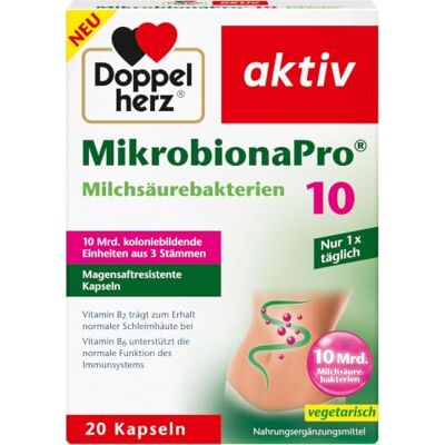 Doppelherz MikrobionaPro® 10 Milchsäurebakterien Liefert 10 Milliarden Milchsäurebakterien Mit Vitamin B2 und B6 20 magensaftresistente Kapseln Doppelherz MikrobionaPro® 10 Milchsäurebakterien Liefert 10 Milliarden Milchsäurebakterien Mit Vitamin B2 und B6 20 magensaftresistente Kapseln