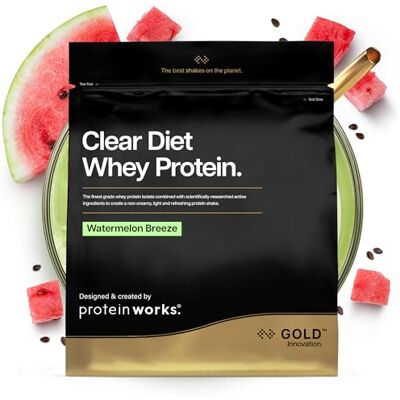 THE PROTEIN WORKS Protein Works Clear Diet Whey Protein Gold, Wassermelone, 1kg Hydrolysiertes Whey Protein Isolat Pulver, mit Vitamin B6 & B12, wenig Zucker, fettfrei, leicht & erfrischend, 40 Portionen THE PROTEIN WORKS Protein Works Clear Diet Whey Protein Gold, Wassermelone, 1kg Hydrolysiertes Whey Protein Isolat Pulver, mit Vitamin B6 & B12, wenig Zucker, fettfrei, leicht & erfrischend, 40 Portionen