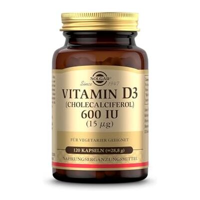 SOLGAR ® Vitamin D3 600 IU 15 µg Cholecalciferol Für das Immunsystem, die Knochen & Muskeln 120 vegetarische Kapseln SOLGAR ® Vitamin D3 600 IU 15 µg Cholecalciferol Für das Immunsystem, die Knochen & Muskeln 120 vegetarische Kapseln