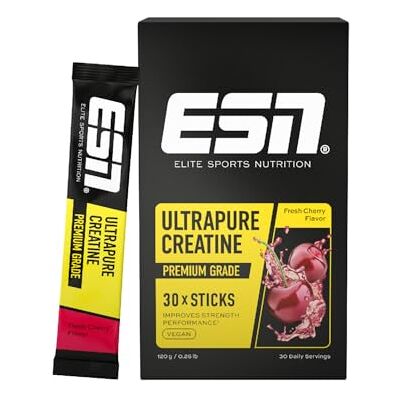 ESN Ultrapure Creatine Monohydrate Sticks, 30 Sticks, 30 Portionen Fresh Cherry, Creatin Pulver, mikrofein & perfekt löslich, vegan made in Germany ESN Ultrapure Creatine Monohydrate Sticks, 30 Sticks, 30 Portionen Fresh Cherry, Creatin Pulver, mikrofein & perfekt löslich, vegan made in Germany