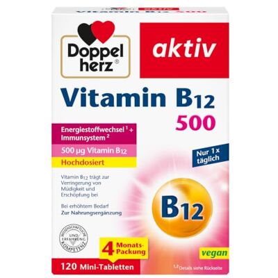 Doppelherz Vitamin B12 500 Hochdosiert mit 500 µg Vitamin B12 pro Tablette 120 Mini-Tabletten Doppelherz Vitamin B12 500 Hochdosiert mit 500 µg Vitamin B12 pro Tablette 120 Mini-Tabletten
