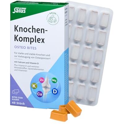 Salus – Knochen-Komplex Osteo – Bites zum Kauen – 1x 40 Kautabletten (112 g) – Für starke und stabile Knochen – mit Calcium und Vitamin D Salus – Knochen-Komplex Osteo – Bites zum Kauen – 1x 40 Kautabletten (112 g) – Für starke und stabile Knochen – mit Calcium und Vitamin D