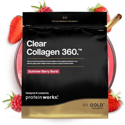 THE PROTEIN WORKS Protein Works Clear Collagen 360 Gold, Beeren-Blitz, 480g Kollagenpulver Typ 1 & 3, Peptide mit Vitamin C, Zink & Selen, Gelenk- & Knochensupport, 32 Portionen THE PROTEIN WORKS Protein Works Clear Collagen 360 Gold, Beeren-Blitz, 480g Kollagenpulver Typ 1 & 3, Peptide mit Vitamin C, Zink & Selen, Gelenk- & Knochensupport, 32 Portionen