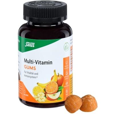 Salus Multi-Vitamin Gums – Vitamin Power a) to go – für Vitalität & Immunystem mit Vitamin A & Zink 85% Fruchtgehalt vegan, ohne Gelatine & Farbstoffe Apfel-Orange Geschmack 60 Gums Salus Multi-Vitamin Gums – Vitamin Power a) to go – für Vitalität & Immunystem mit Vitamin A & Zink 85% Fruchtgehalt vegan, ohne Gelatine & Farbstoffe Apfel-Orange Geschmack 60 Gums