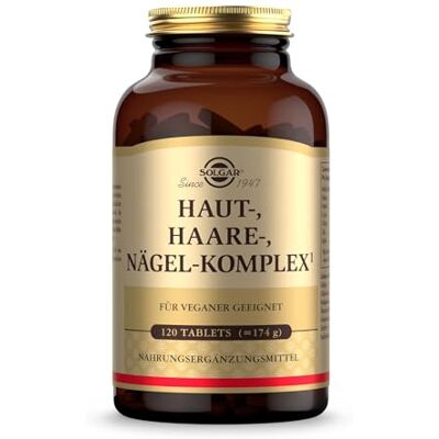 SOLGAR ® Haut-, Haare-, Nägel-Komplex mit MSM, Rotalge, Vitamin C, Lysin, Prolin, Zink & Kupfer für Haare, Haut und Nägel Einzigartige Formel mit patentiertem OptiMSM® 120 Tabletten SOLGAR ® Haut-, Haare-, Nägel-Komplex mit MSM, Rotalge, Vitamin C, Lysin, Prolin, Zink & Kupfer für Haare, Haut und Nägel Einzigartige Formel mit patentiertem OptiMSM® 120 Tabletten