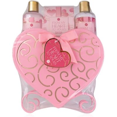accentra Badeset FROM MY HEART TO YOURS, Geschenk mit 240 ml Duschgel, 240 ml Bodylotion und 100 g Badesalz im Deko Herz aus Metall, Pflege Geschenkset für Damen zum Geburtstag und Muttertag accentra Badeset FROM MY HEART TO YOURS, Geschenk mit 240 ml Duschgel, 240 ml Bodylotion und 100 g Badesalz im Deko Herz aus Metall, Pflege Geschenkset für Damen zum Geburtstag und Muttertag