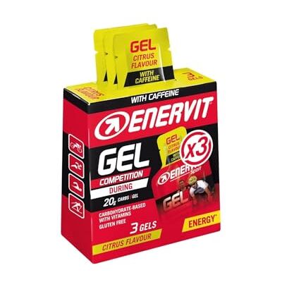ENERVIT Gel Competition Zitrus mit Koffein – Energiegel mit 20 g Kohlenhydrate und 20 mg Koffein, für langanhaltende sportliche Aktivitäten, Zitrusgeschmack, Vegan, Glutenfrei, 3 Packungen à 25 ml ENERVIT Gel Competition Zitrus mit Koffein – Energiegel mit 20 g Kohlenhydrate und 20 mg Koffein, für langanhaltende sportliche Aktivitäten, Zitrusgeschmack, Vegan, Glutenfrei, 3 Packungen à 25 ml