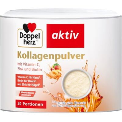 Doppelherz Kollagenpulver Pfirsich-Eistee mit Vitamin C, Zink und Biotin, 5000 mg Kollagenhydrolysat je 7,5 g Pulver 20 Portionen Doppelherz Kollagenpulver Pfirsich-Eistee mit Vitamin C, Zink und Biotin, 5000 mg Kollagenhydrolysat je 7,5 g Pulver 20 Portionen
