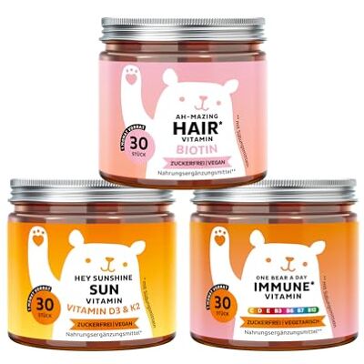 Bears with Benefits Pack Trio Wohlbefinden Haare & Immunität 3x30 Stück Gummibärchen 10 000µg Biotin, Multivitamine Komplex & Vitamin D3 K2 Zuckerfrei Bears with Benefits Pack Trio Wohlbefinden Haare & Immunität 3x30 Stück Gummibärchen 10 000µg Biotin, Multivitamine Komplex & Vitamin D3 K2 Zuckerfrei