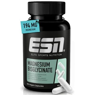 ESN Magnesium Caps, 120 Kapseln, 194 mg Magnesium Magnesium-Bisglycinate Kapseln, hohe Bioverfügbarkeit, gute Verträglichkeit, vegan, 60 Portionen – Made in Germany ESN Magnesium Caps, 120 Kapseln, 194 mg Magnesium Magnesium-Bisglycinate Kapseln, hohe Bioverfügbarkeit, gute Verträglichkeit, vegan, 60 Portionen – Made in Germany