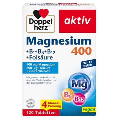 Doppelherz Magnesium 400 + B1 + B6 + B12 + Folsäure Magnesium unterstützt die normale Muskelfunktion und den Energiestoffwechsel 120 Tabletten Doppelherz Magnesium 400 + B1 + B6 + B12 + Folsäure Magnesium unterstützt die normale Muskelfunktion und den Energiestoffwechsel 120 Tabletten