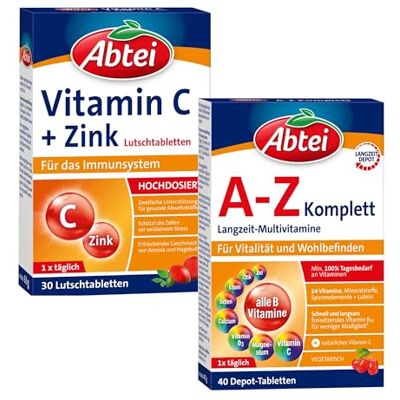 Abtei Vitamin Duo – Set bestehend aus 1x A-Z Komplett und 1x Vitamin C + Zink – Unterstützung für das Immunsystem Abtei Vitamin Duo – Set bestehend aus 1x A-Z Komplett und 1x Vitamin C + Zink – Unterstützung für das Immunsystem