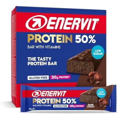 ENERVIT Protein Bar 50% Dark Choco – Eiweißriegel mit 20g Protein, Vitamin D und B6, Low Sugar, Zartbitterschokolade, für die Regeneration nach dem Sport, Glutenfrei, 12 Riegel à 40 g ENERVIT Protein Bar 50% Dark Choco – Eiweißriegel mit 20g Protein, Vitamin D und B6, Low Sugar, Zartbitterschokolade, für die Regeneration nach dem Sport, Glutenfrei, 12 Riegel à 40 g