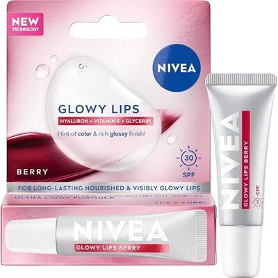 NIVEA Glowy Lips Balm Berry Lippenlotion mit Hyaluronsäure und SPF 30, Vitamin E, Glycerin 10ml NIVEA Glowy Lips Balm Berry Lippenlotion mit Hyaluronsäure und SPF 30, Vitamin E, Glycerin 10ml