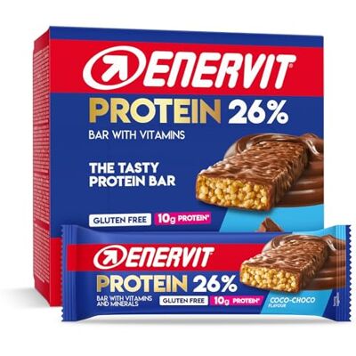 ENERVIT Protein Bar 26% Coco Choco – Eiweißriegel mit 10g Protein, Vitamin D und B6, Milchschokoladengeschmack, für die Regeneration nach dem Sport, Glutenfrei, 12 Riegel à 40 g ENERVIT Protein Bar 26% Coco Choco – Eiweißriegel mit 10g Protein, Vitamin D und B6, Milchschokoladengeschmack, für die Regeneration nach dem Sport, Glutenfrei, 12 Riegel à 40 g